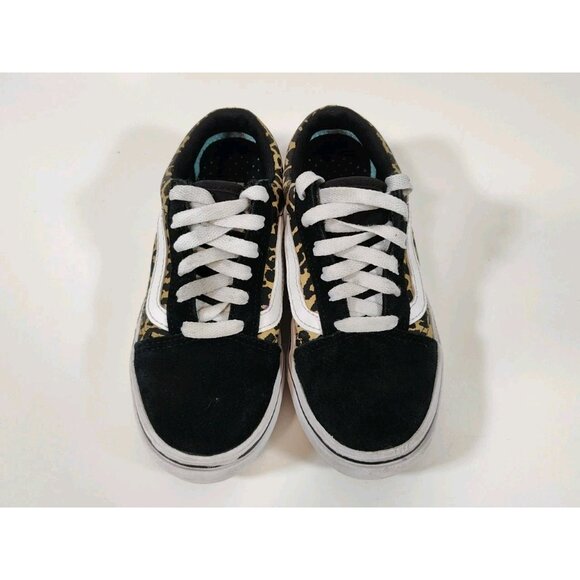 Vans Comfycush Old Skool Black Suede Cheetah Print Girls 1 Kids 721356 - Picture 2 of 11